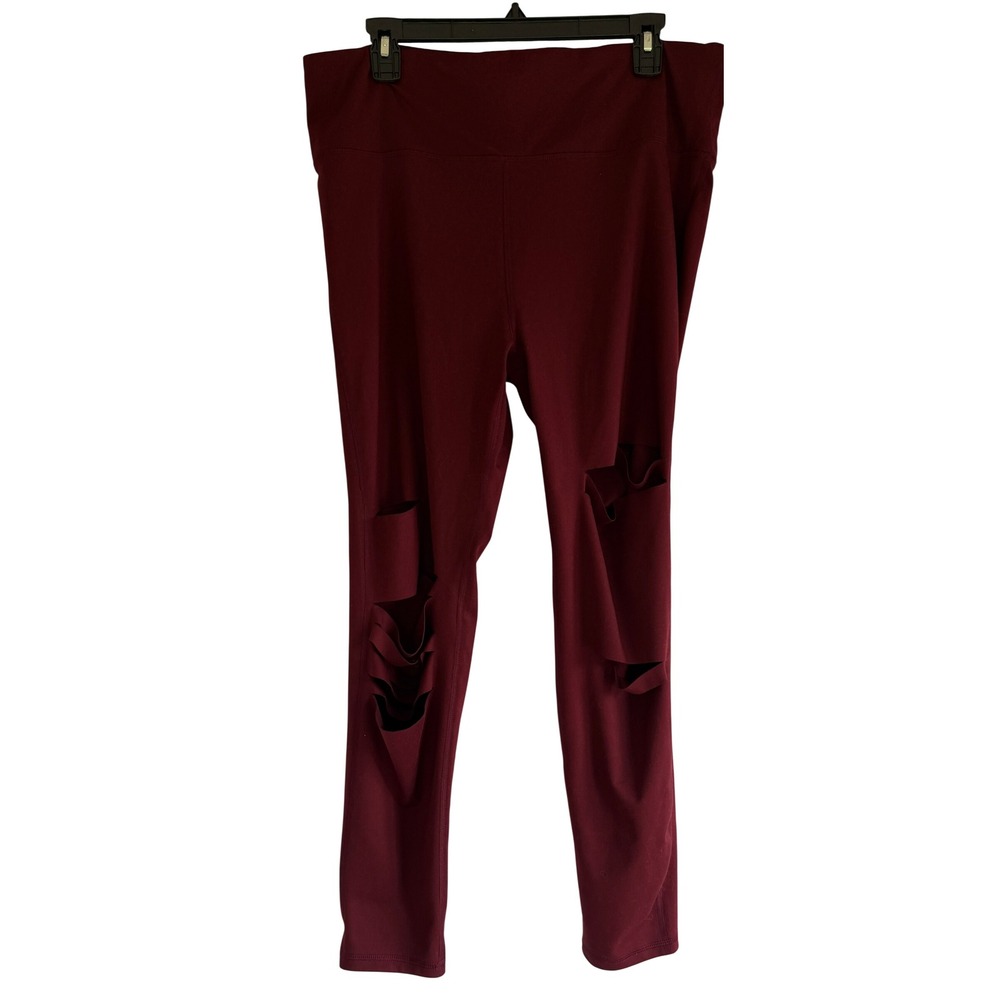 Mono B Burgundy Laser Cut Distressed High Waist Leggings 2XL APH6216-P